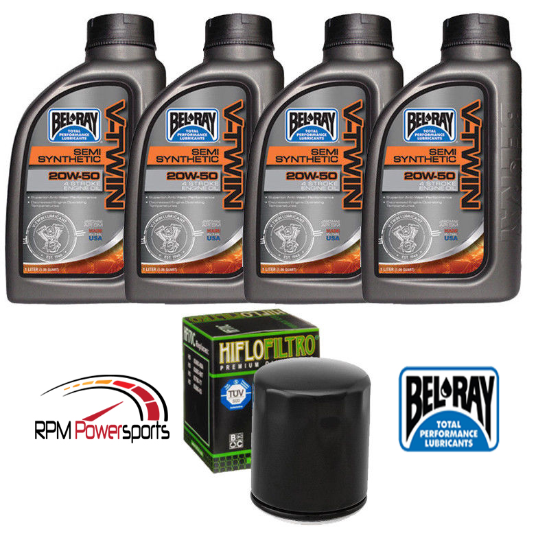 VTwin BelRay Oil Change Kit Oil Filter HiFlo SemiSynthetic 20w50 4QT