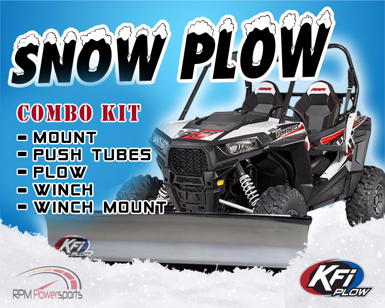 RPM KFI 54 ATV Steel Blade Snow Plow Kit 2005-2020 Kawasaki Brute Force 750 EPS